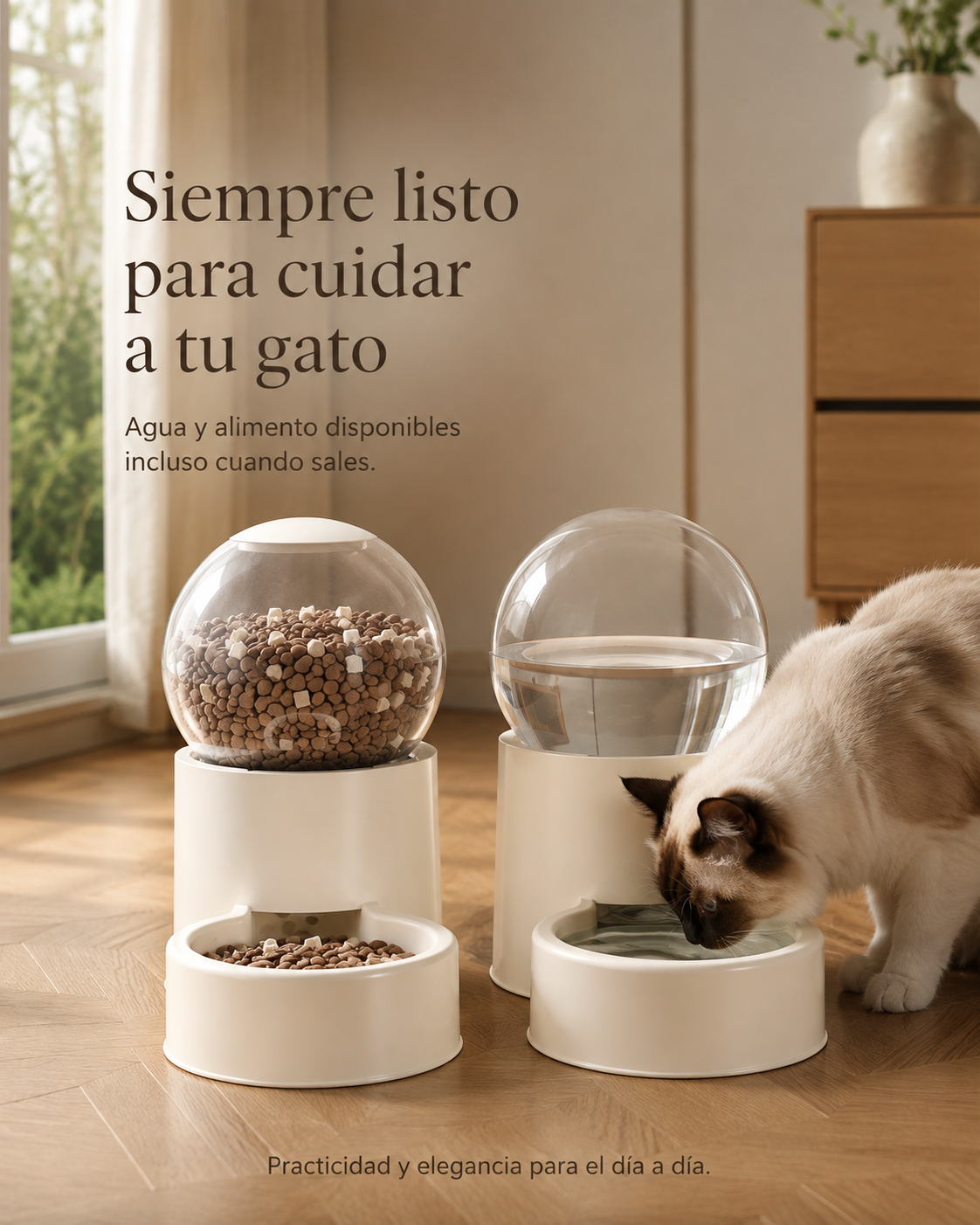 Set Dispensador de Agua y Comida Peluko — Diseño Esencial